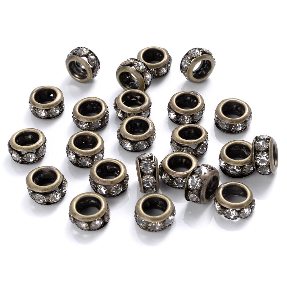 0pcs 10/12mm AlloyLarge Hole Rhinestone Spacer Beads DIY Jewelry Accessories