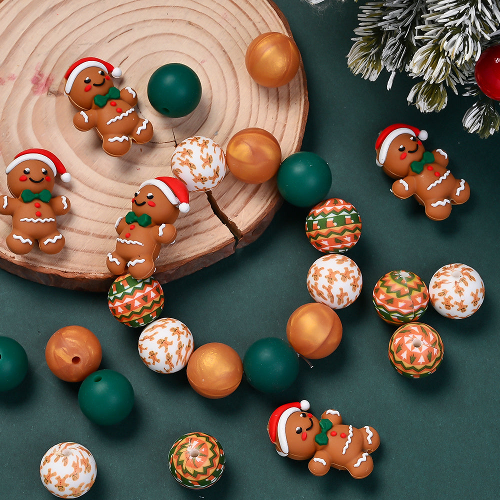 Christmas 3D Gingerbread Man Silicone Beads Set