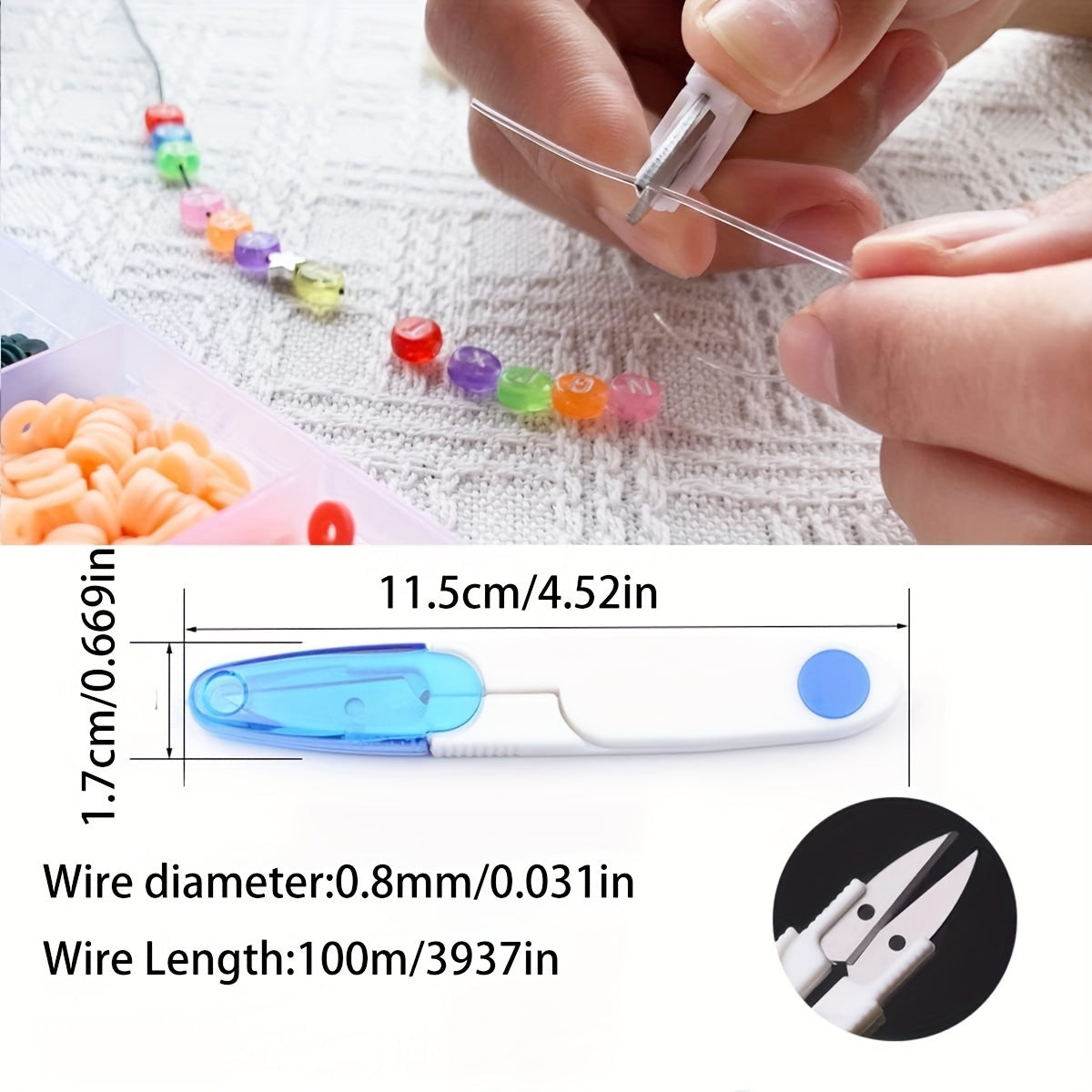 3 Rolls 0.8mm Elastic Beading Cord with Scissors