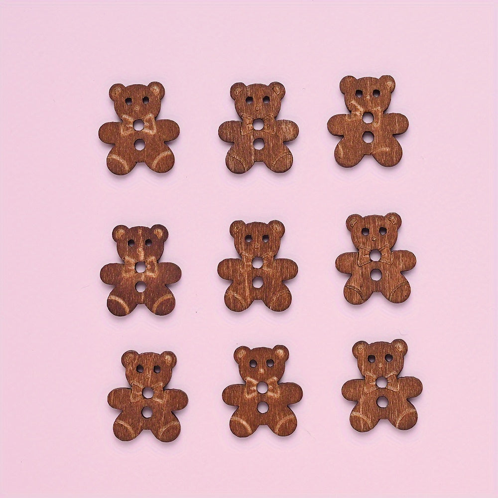 10PCS 15.8×17.7mm Bear-Shaped Wood Buttons