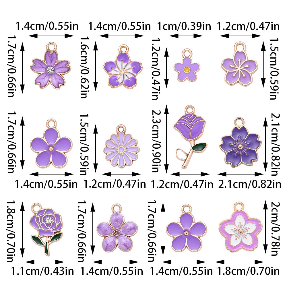 20/50PCS Purple Flower Enamel Charm Pendant Set