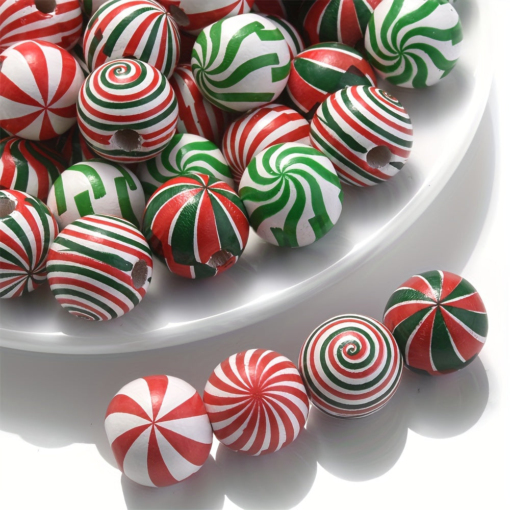 10PCS 16mm Striped Pattern Wooden Bead Set
