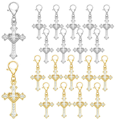 20-Piece White & Gold Rhinestone Cross Keychain Set