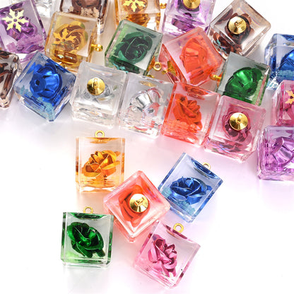 5-Piece Transparent Square Rose Glow Pendants