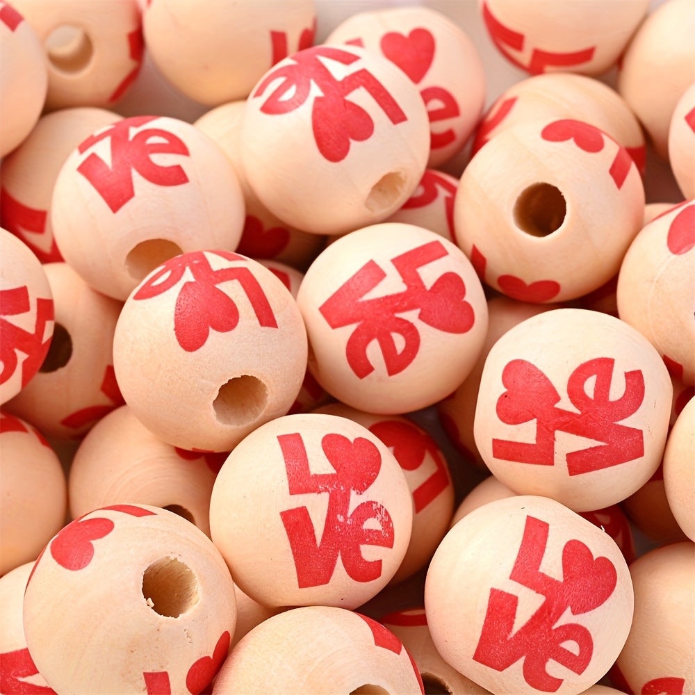 10PCS 16mm Red Kiss & Love Wooden Bead Set