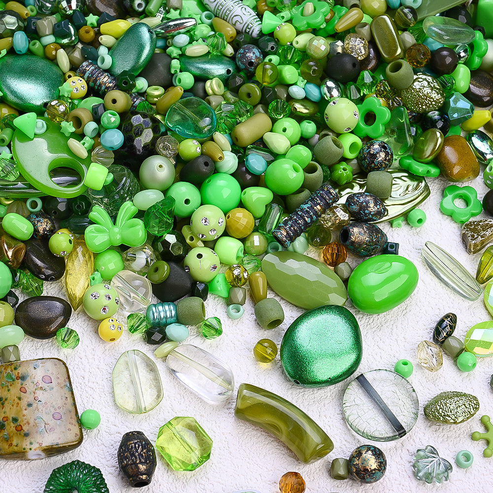 Mixed Light Green Irregular Acrylic Beads
