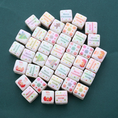10PCS 14mm Multicolor Christmas Printed Square Acrylic Bead Set
