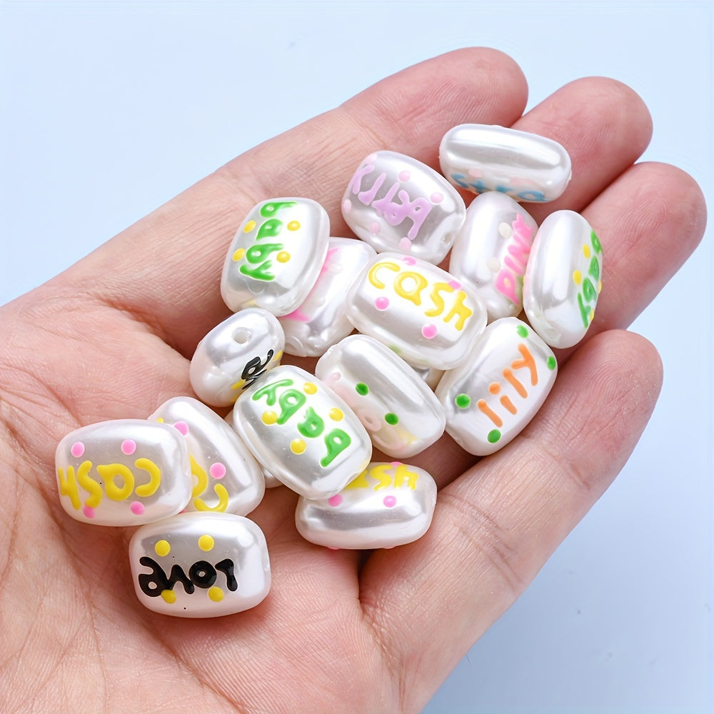 10PCS 14×18mm Hand-Painted Cuboid Acrylic Letter Bead Set