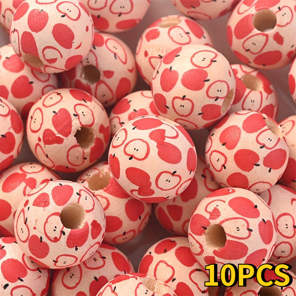 Apple Pattern Wooden Beads