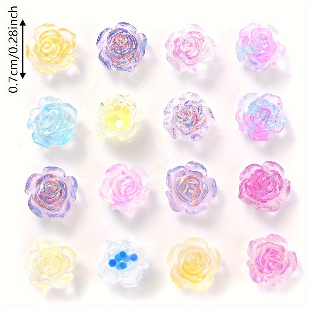 100PCS 7mm Luminous Rainbow Flower Acrylic Bead Set