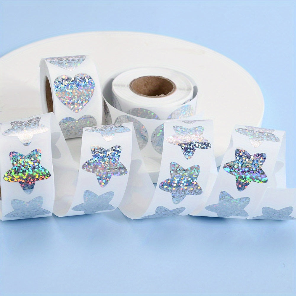 3-Roll Rainbow Laser Heart, Star & Round Self-Adhesive Stickers