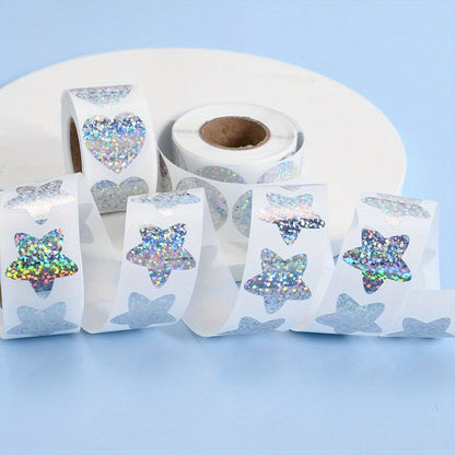 3-Roll Rainbow Laser Heart, Star & Round Self-Adhesive Stickers