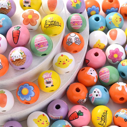 10PCS 16mm Easter-Themed Wooden Bead Set