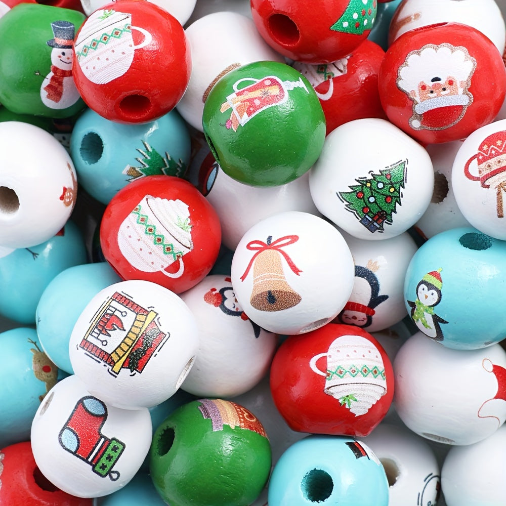 Christmas Wooden Pattern Beads