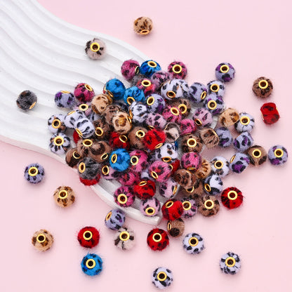 Leopard Print Plush Ball Beads
