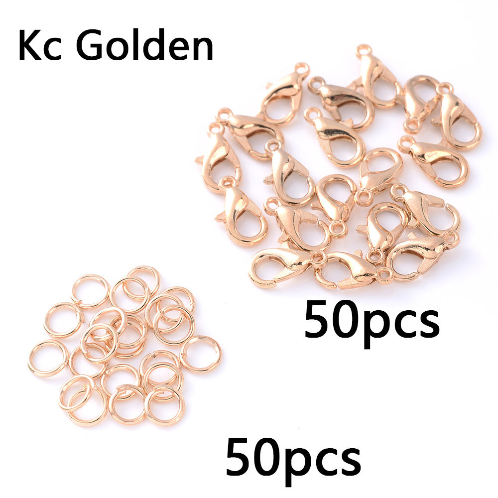 50-Piece Open Jump Rings & Lobster Clasps Jewelry Findings Set