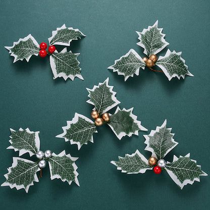 10PCS 5.5×6.5cm Christmas Holly Leaf & Berry Picks