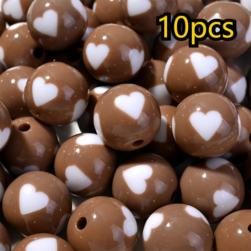 10pcs 16mm Mixed Color Acrylic Heart Pattern Round Beads
