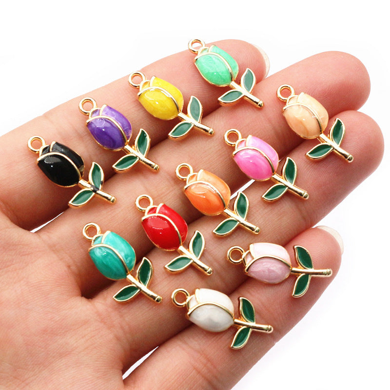 30-Piece Multicolor Tulip Drop-Oil Flower Charms