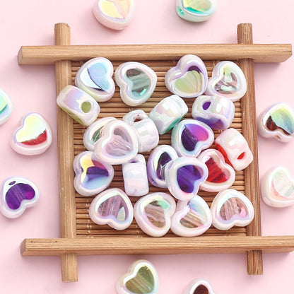 10PCS 12×15mm Sparkling Valentine's Day Heart Acrylic Bead Set