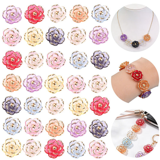 100pcs Rose Golden Edge Acrylic Flower Beads + 1 Box
