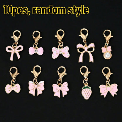 10-Piece Random Pink Bow Enamel Charms with Lobster Clasps