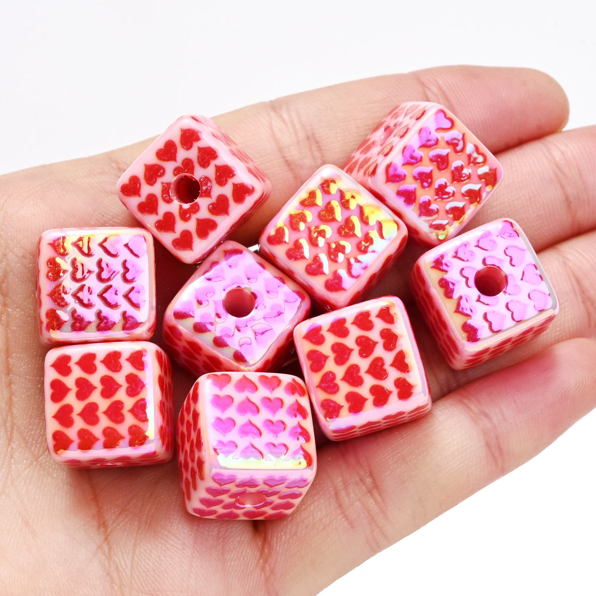 Red Square Heart Acrylic Beads