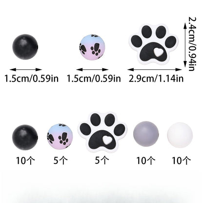 40PCS Paw Shape Silicone Bead Set