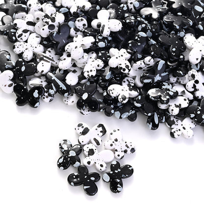 Black White Spotted Butterfly Acrylic Spacer Beads