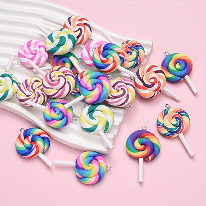 10PCS 29×49mm Rainbow Lollipop Soft Clay Pendant Set