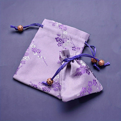 2-Piece Floral Embroidered Satin Drawstring Gift Bag Set