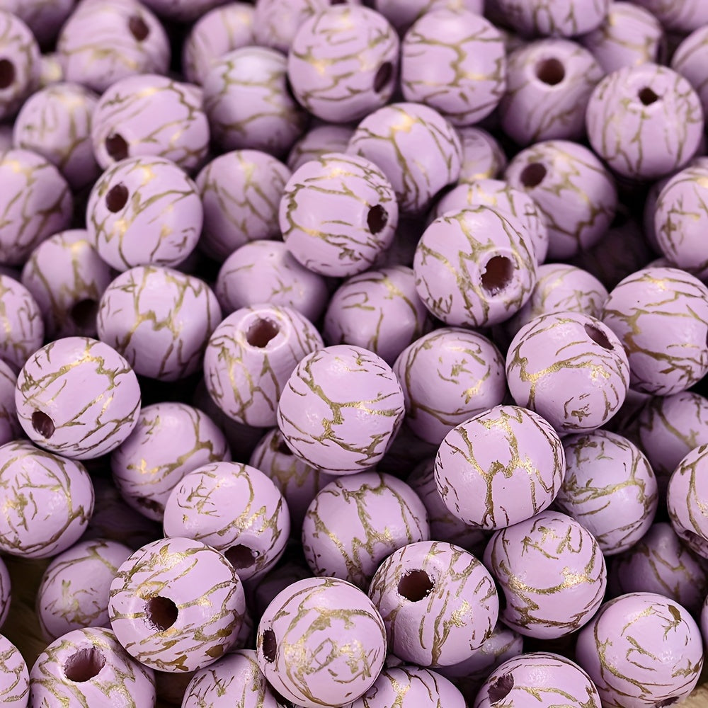 Colored Round Wood Beads with Gold Thread
