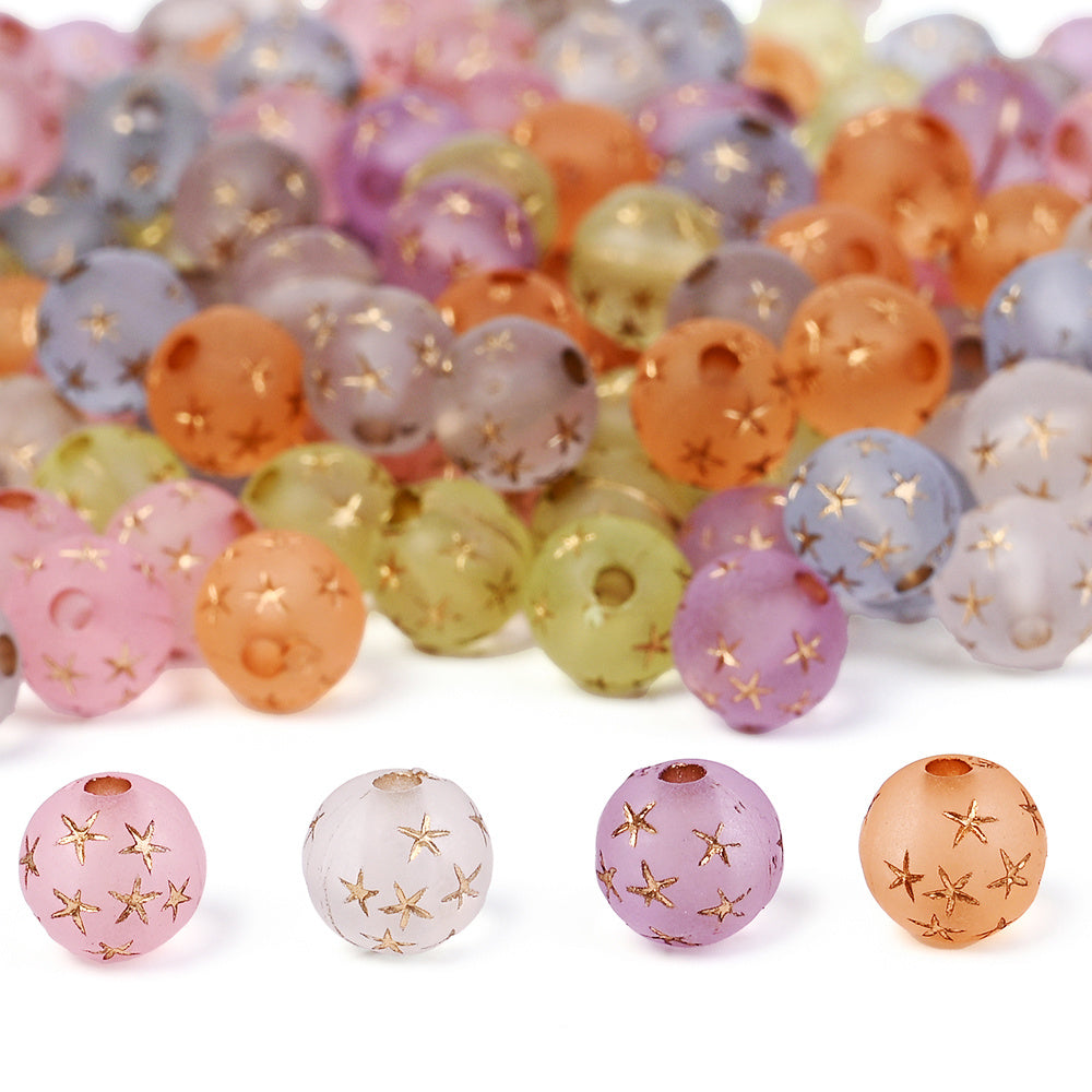 Frosted Acrylic Star Print Round Beads