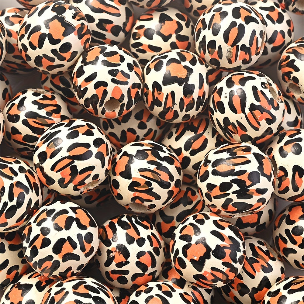 10PCS 16mm Animal Print Round Wooden Bead Set
