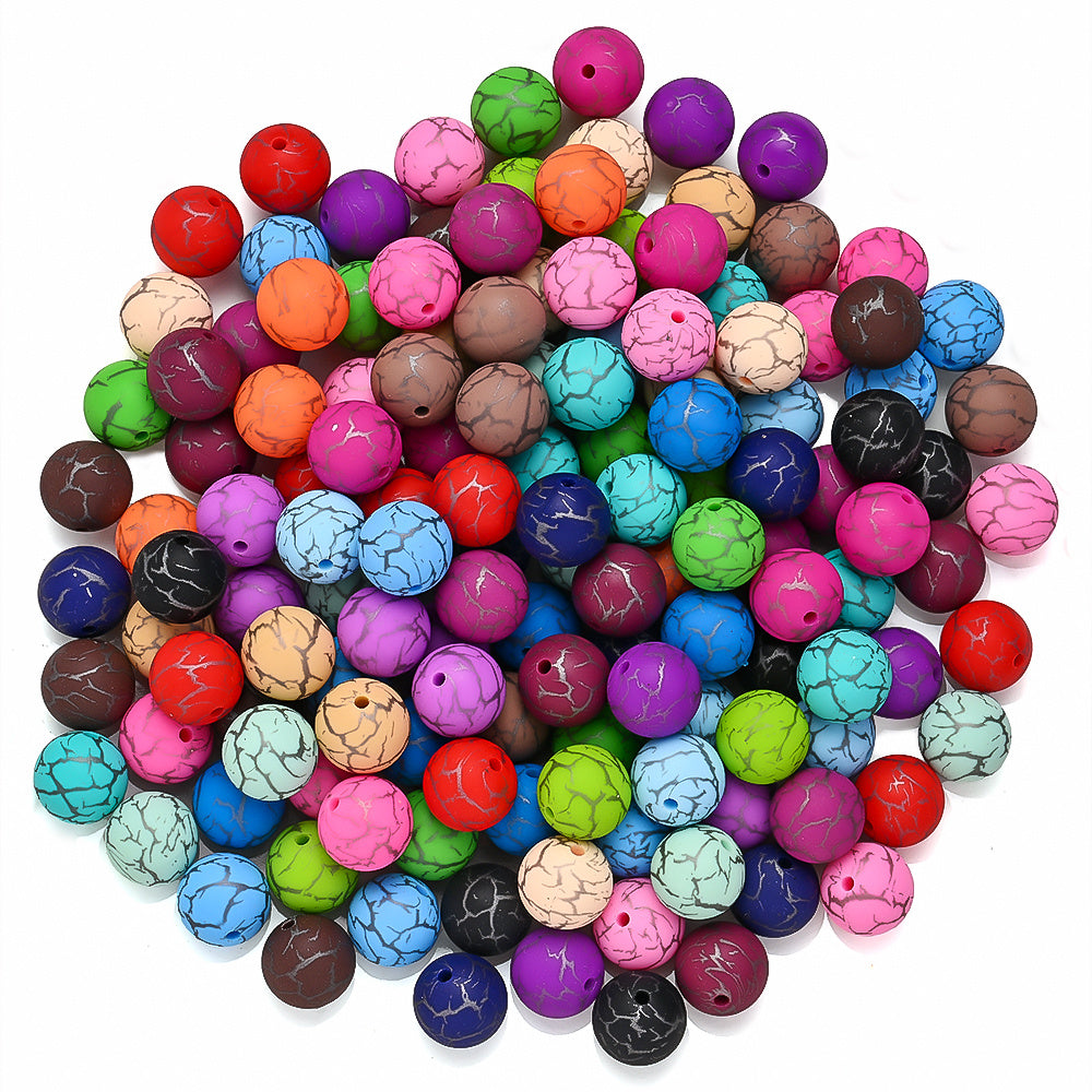 10pcs Crack Printed Silicone Spacer Beads