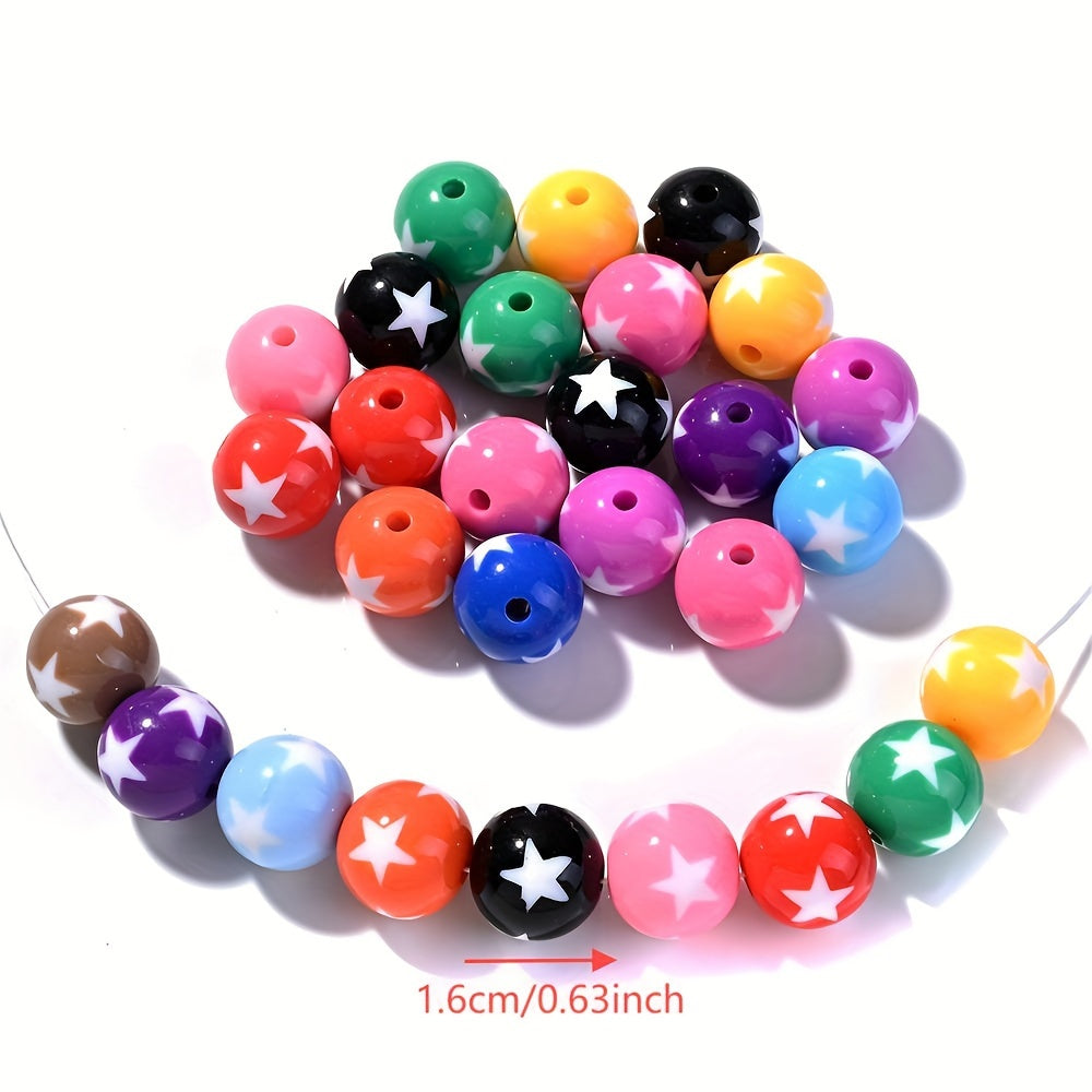 16mm 10pcs Acrylic Round Spacer Beads with Star Pattern