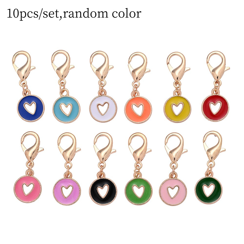 10PCS 35×12mm Hollow Heart Enamel Keychain Charm Set