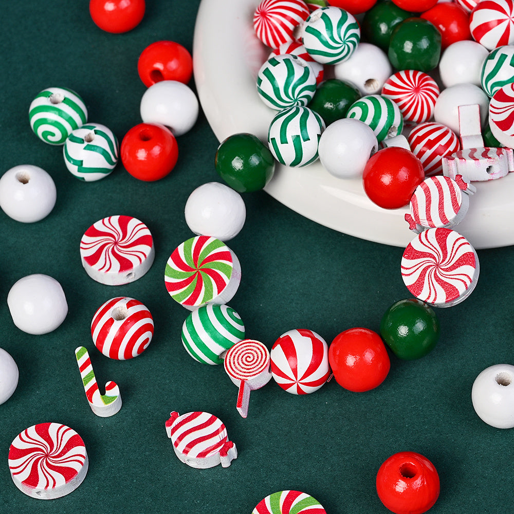 80/110-Piece Christmas Stripe Wooden Bead Set