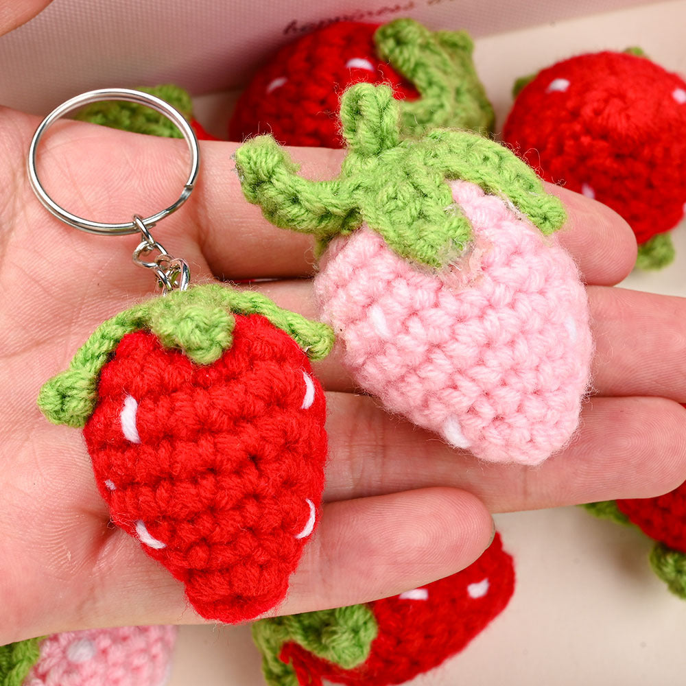 12PCS Hand-Crocheted Strawberry Charm Set