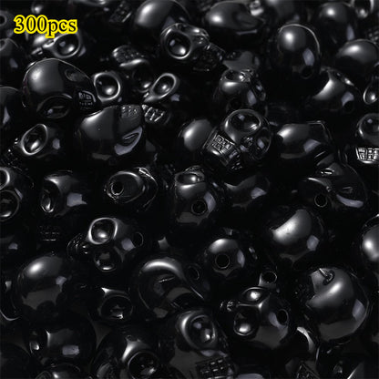 300pcs 9x12mm Halloween Skull Acrylic Beads Orange Black Small Goth Skull
