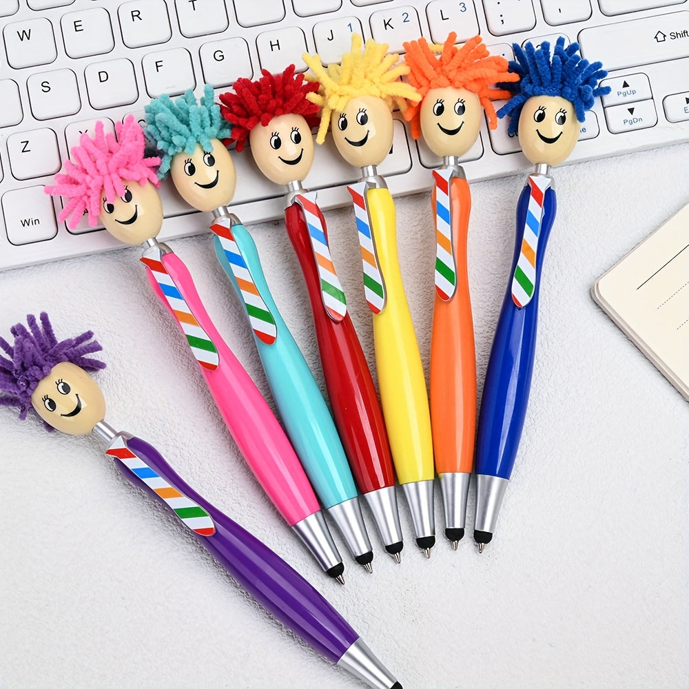 8-Piece 2-in-1 Plush Doll Smile Face Rainbow Ballpoint Pens