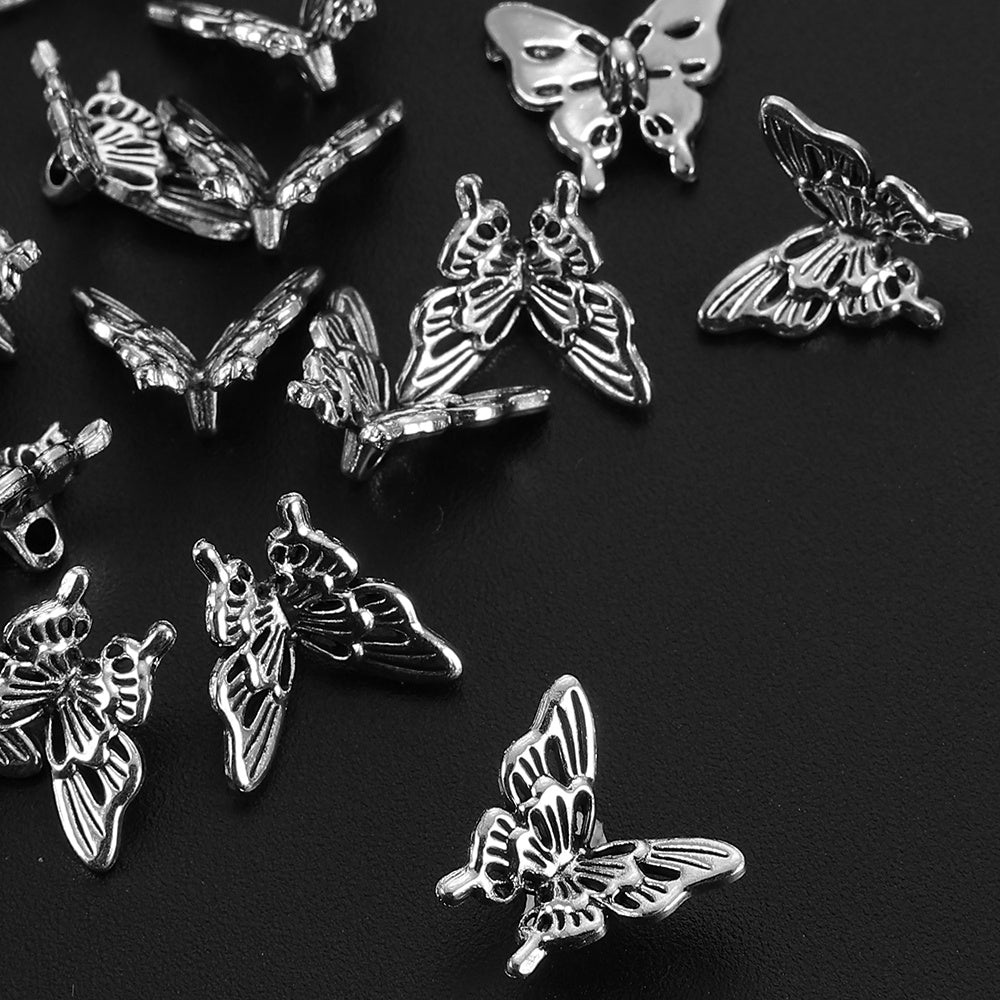 20PCS Retro Silver-Tone Hollow Butterfly Charms