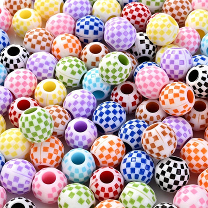 10PCS 14mm Multicolor Checkerboard Acrylic Bead Set