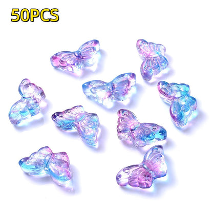 50pcs/set 8x15mm Colorful Transparent Butterfly Beads