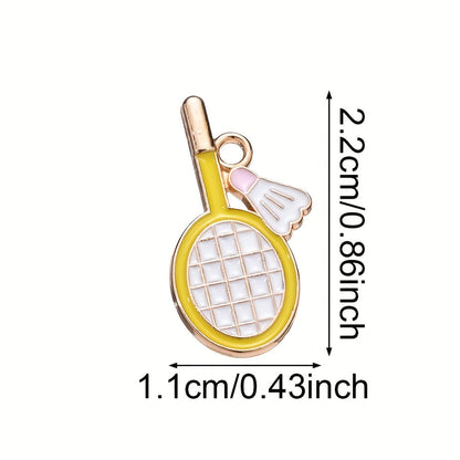 10PCS 11×22mm Colorful Badminton Racket Enamel Charm Set