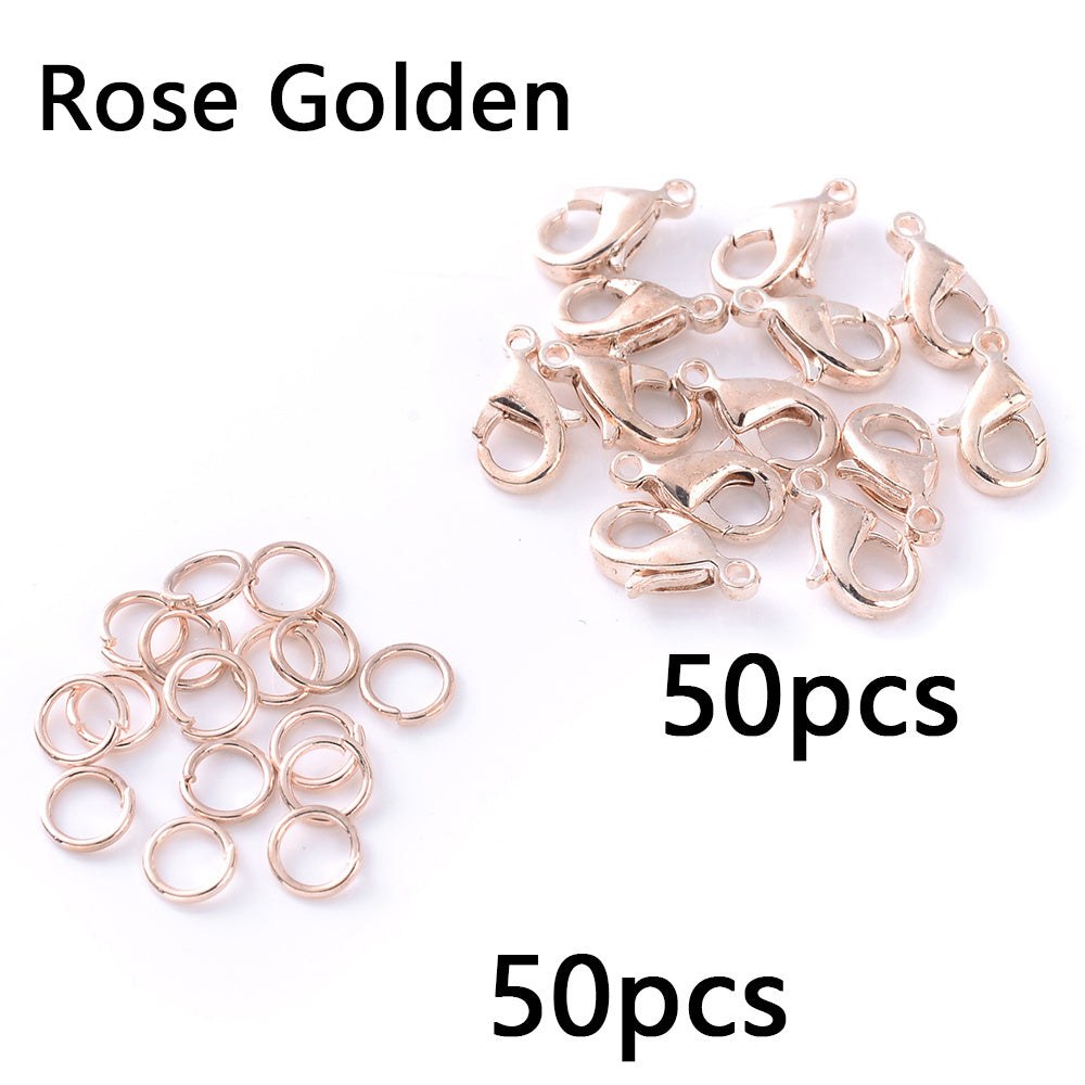 50-Piece Open Jump Rings & Lobster Clasps Jewelry Findings Set