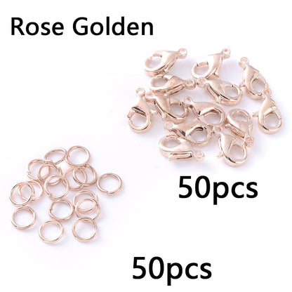 50-Piece Open Jump Rings & Lobster Clasps Jewelry Findings Set