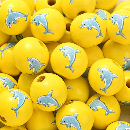 10PCS 16mm Colorful Marine Animal Wooden Bead Set