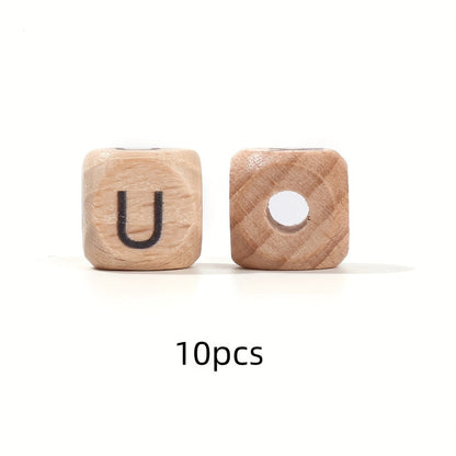 10-Piece 12 mm Square Alphabet Letter Wooden Beads