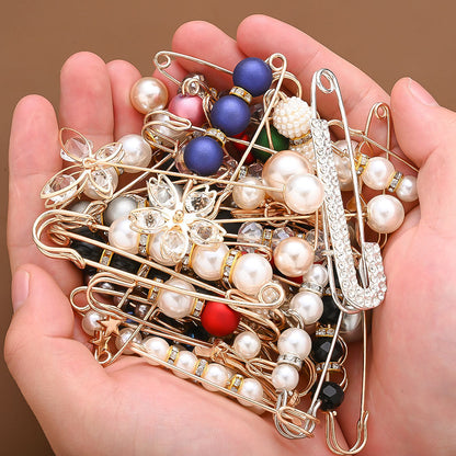 45PCS Mixed-Color Pearl Safety Pin Brooch Set
